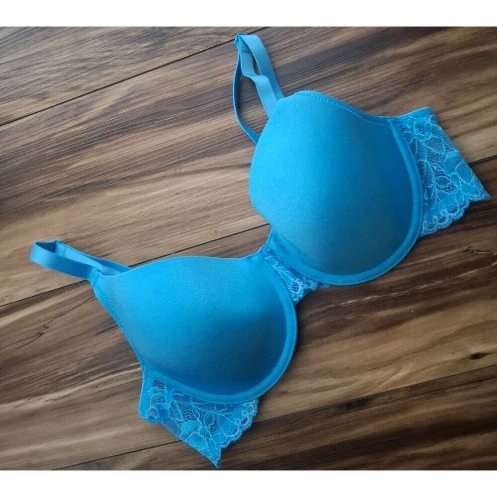 Wacoal Lace Trim Bra Size 38C Blue Contour Lined Underwire 853127 Full Coverage